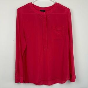 Talbots Long-Sleeve 100% Silk Button Blouse Bright Pink sz XLP washable office